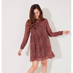 ASOS ONLY dress tiered brick Red & Black Paisley Print Chiffon Dress SZ M